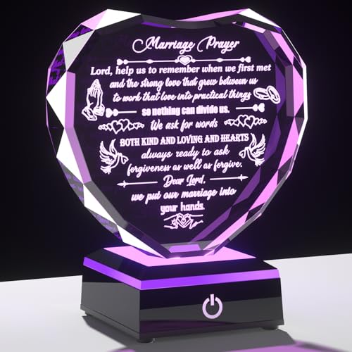 Arikyrist Wedding Gifts for Couples 2026 Glass Heart Plaque with Light Base | Inspiring Wedding Presents, for Newlyweds Friends, Anniversary Marriage Prayer Keepsake, for Bride Groom Wife Husband Parents - color: MARRIAGE PRAYER