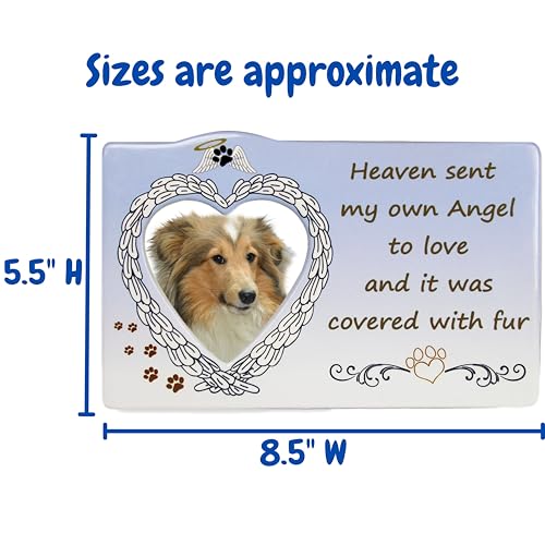 Pet Memorial Picture Frame with Heart Angel Wings – “Heaven Sent My Own Angel to Love and it Was Covered with Fur” – Sympathy Gift for Loss of Dog or Cat – Bereavement Photo Frame Holds 3” Photo