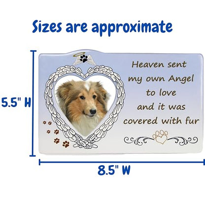 Pet Memorial Picture Frame with Heart Angel Wings – “Heaven Sent My Own Angel to Love and it Was Covered with Fur” – Sympathy Gift for Loss of Dog or Cat – Bereavement Photo Frame Holds 3” Photo