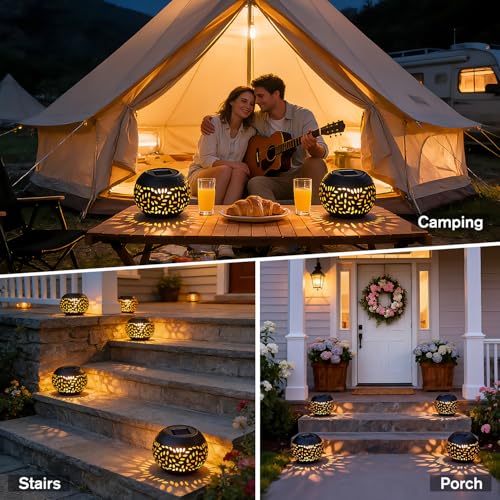 JMEXSUSS Solar Lanterns Outdoor Waterproof, Outdoor Table Lantern for Porch - size: Black 2 Pack