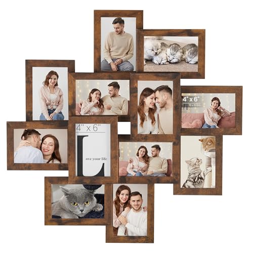 SONGMICS 12-Pack 4 x 6 Collage Picture Frames with Glass Front - color: Rustic Brown, size: 12 Pack