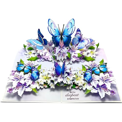 Paper With Deepest Sympathy Card, Lily Pop Up Cards, Loss of Loved One, Pet, Mom, Dad, Child, Thinking Of You, Condolence, Bereavement, Grief (Lily and Butterfly) - color: Lily and Butterfly