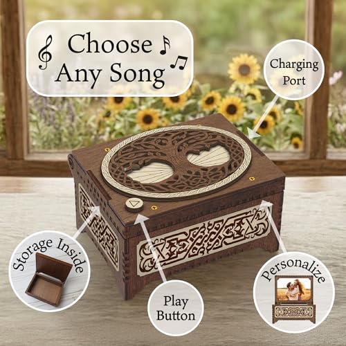 Celtic Tree of Life Custom MP3 Music Box, Plays Any Song, Custom Photo Print and Text Inside
