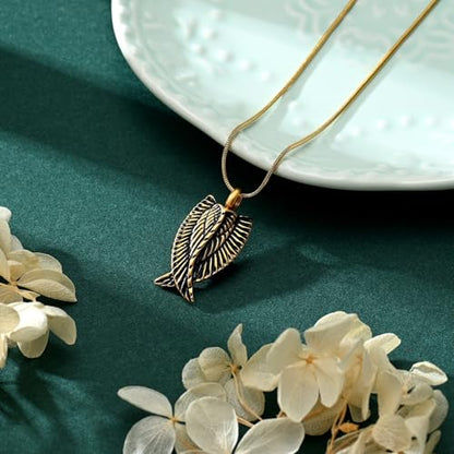 Angel Wings Cremation Jewelry Necklaces Stainless Steel Urn Necklaces for Ashes Memorial Keepsake Pendant for Women Men Gifts With Funnel Kit & Bag - color: Customize