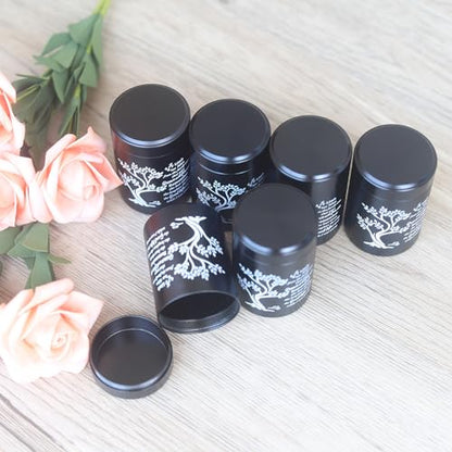 Small Black Aluminum Urns Set of 6 Mini Urns for Ashes with Tree of Life Pattern and Secure Screw Lid - size: Tree of Life - Black