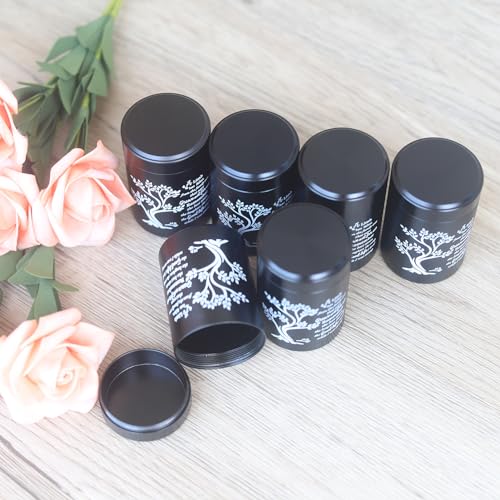 Small Black Aluminum Urns Set of 6 Mini Urns for Ashes with Tree of Life Pattern and Secure Screw Lid - size: Tree of Life - Black
