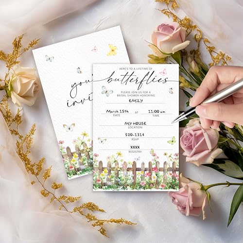 Lifetime of Butterflies Bridal Shower Invitations | Butterfly Spring Floral Bridal Shower Invites, 4x6 Set of 25 Wedding Invitations with Envelopes-A04 - style: lifetime of butterflies