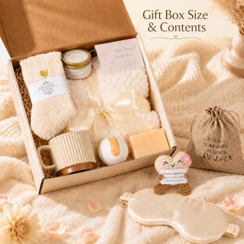 11Pcs Sympathy Gift Baskets for Women, Bereavement Grief Condolence Care Package for Loss of Loved One Hug in a Box with Emotional Support Crochet Doll, Thinking of You Gifts for Grieving Friends