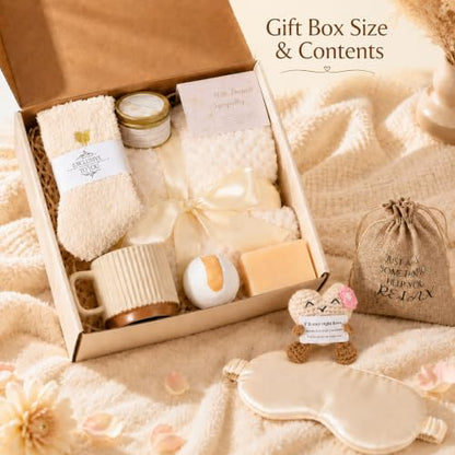 11Pcs Sympathy Gift Baskets for Women, Bereavement Grief Condolence Care Package for Loss of Loved One Hug in a Box with Emotional Support Crochet Doll, Thinking of You Gifts for Grieving Friends