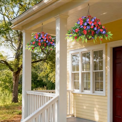 Hommyea Artificial Flowers for Outdoor, 2 PSC UV Resistant Fake Plants - color: Red Deep Blue