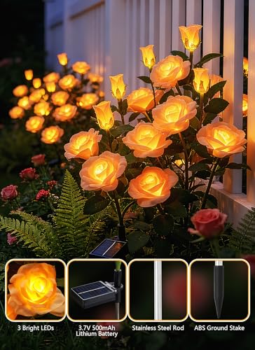 Brightown Solar Garden Lights, 4 Pack LED Rose Flower Lights Waterproof - color: Champagne Rose