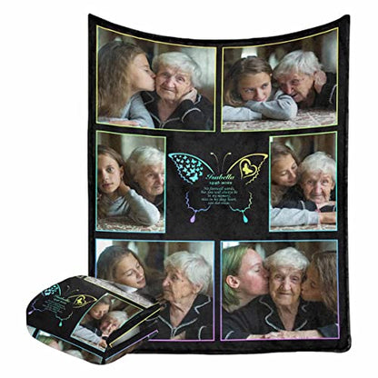 LOSARON Custom Sympathy Blanket with Photo You Will Always in My Memory Rainbow Butterfly Personalized Bereavement Picture Fleece Throw Blanket for Loss of Grandma Mother - color: No.10