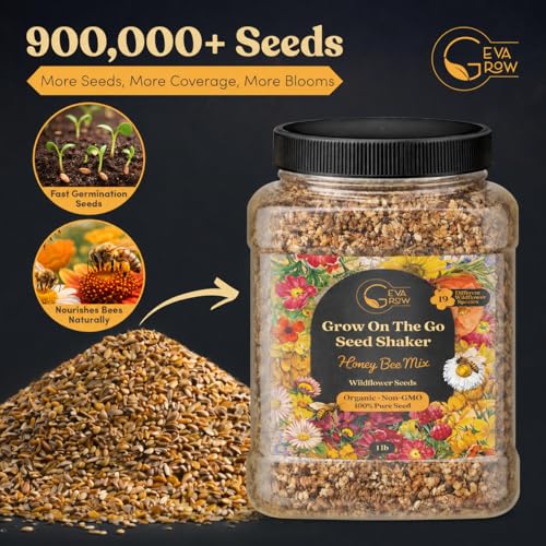 Bulk Wildflower Seed Mix – Honey Bee Wildflower Seed Mix 1 Pound Tub by GevaGrow | Bulk 300,000+ Seed Tub | 19 Variety Flower Seeds for Planting in Pots & Outdoor Gardens | No Messy Bags or Packets | - size: 1 Pound Tub, style: Honey Bee Mix
