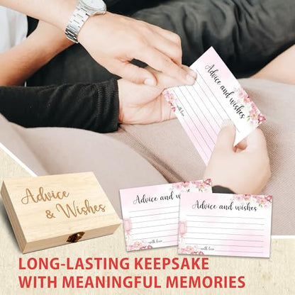 Advice and Wishes Cards Box, 50 Pcs Birthday Wedding Baby Shower Advice Cards, Well Wishes Box for Birthday Party Graduation Bridal Shower Retirement Party, Anniversary(Champagne) -B01 - color: Champagne, size: Set with Wooden Box