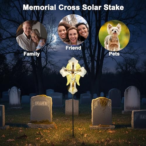 Solar Glass Jesus Cross Outdoor Light Power Stake Tombstone Wings Jesus - color: Jesus