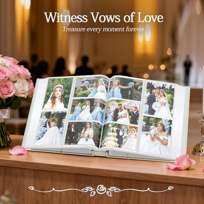 Wedding Photo Album 4x6 400 Pockets, Beige Leather Memory Book Gift - color: Album Heart