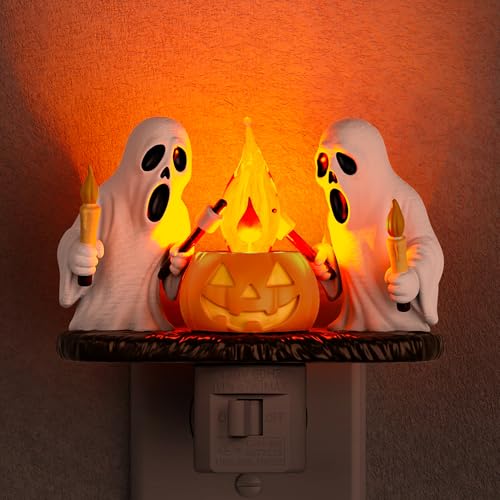 Briignite Halloween Night Light, Ghost Night Light Campfire Flickering, Halloween Decor Night Lights for Kids, Plug in Ghost Nightlight for Halloween Decorations Party Gift - color: Amber, size: 1 Pack