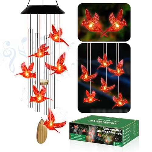 Solar Wind Chimes for Outside Color Changing Light, Red Cardinal - color: Red Cardinals