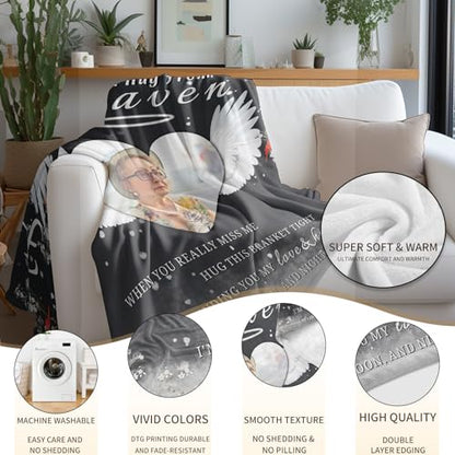 Arovene Ship Next Day, Custom Memorial Blanket with Photo - Printed in USA, A Hug from Heaven Blanket, Personalized Sympathy Gifts for Loss of Loved One Dad Mom Husband Wife Friend Dog Memorial Gifts - color: Style 07