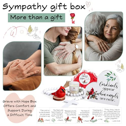 Cardinal Memorial Gift Box Bereavement Remembrance Gifts for Loss, Red Cardinal Figurine, Candle, Wooden Cross and Comfort Cards Memorial Gifts for Loss of Loved One, Bereavement Present