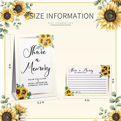 Zonon 50 Pcs Sunflower Share a Memory Cards Sign Place Seating Place Cards | Memorial Cards for Celebration of Life, Funeral, Bridal Shower, Sunflower Wedding Decoration, Birthday Anniversary
