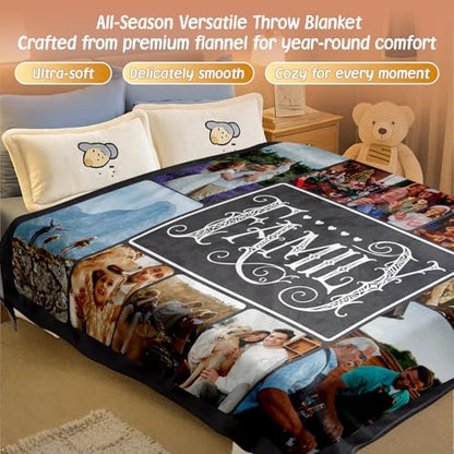 Ships Next Day, Custom Blanket with Photos Text - HD-Printing in USA, Personalized Picture Blanket Customized Flannel Blankets Christmas Birthday Gifts for Mom Dad Couple Kids Girlfriend Boyfriend - color: 10 Photos, size: 30'' x 40''