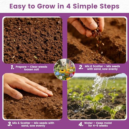 Wildflower Seeds Bulk Mix - 10,000+ Perennial & Annual Seeds - Texas, California & Florida Native Wildflower Seeds for Hummingbirds, Butterflies, & Cut Flowers - Cosmos, Throw and Grow - size: 25 Variety Perennial Mix