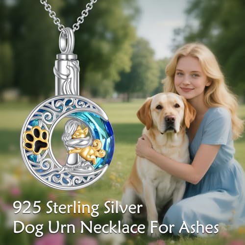 925 Sterling Silver Urn Necklace for Ashes, Teardrop/Tree of Life/Sunflower/Dragonfly/Sea Turtle/Celtic Knot/Elephant/Hummingbird Memorial Cremation Pendant Necklaces for Animal Human Ashes - color: F: Dog