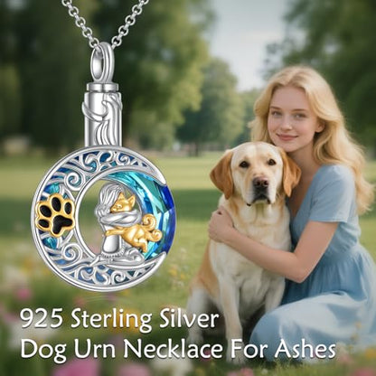 925 Sterling Silver Urn Necklace for Ashes, Teardrop/Tree of Life/Sunflower/Dragonfly/Sea Turtle/Celtic Knot/Elephant/Hummingbird Memorial Cremation Pendant Necklaces for Animal Human Ashes - color: F: Dog