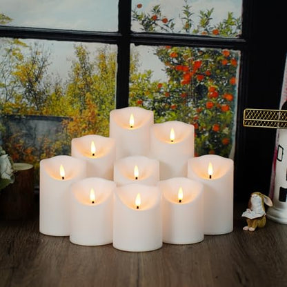 Nimiko Flameless Candles with Remote, Battery Operated Flickering Flameless Candles, LED Candles with Timer 2/4/6/8H, with Realistic LED Candles Set of 9 (D3 x H 3" 4" 5" 6" 7") (White) - color: White