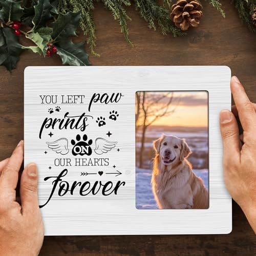 Dog Memorial Gifts for Loss of Dog Frame, Pet Loss Sympathy Gift Picture Frame, You Left Paw Prints on Our Hearts Frames Fits 4x6 Photo - color: Yellow