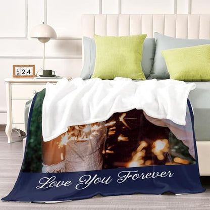 D-Story Custom Blanket with Photos Text Personalized Blankets and Throws Customized Fleece Picture Blanket for Adult Kid Funny Birthday Gifts for Couple Wife Husband Family - color: B-1 Photos