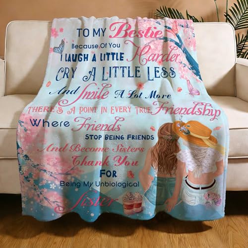 to My Bestie Throw Blanket, Heartfelt Friends Become Sisters Message, Soft Flannel Blanket, Birthday, Mother's Day, Christmas & Friendship Day 50x60 Inch - color: Friend-1