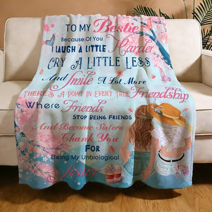 to My Bestie Throw Blanket, Heartfelt Friends Become Sisters Message, Soft Flannel Blanket, Birthday, Mother's Day, Christmas & Friendship Day 50x60 Inch - color: Friend-1