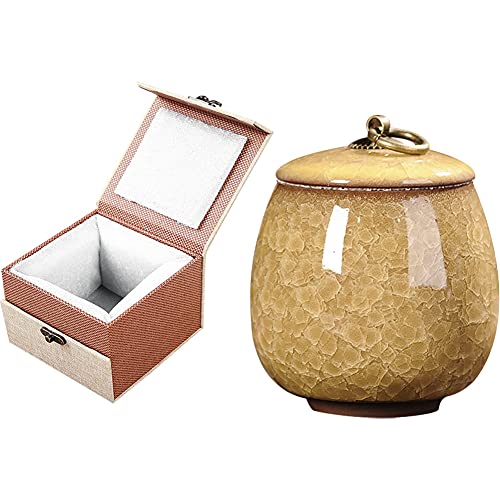Small Keepsake Urn for Human Ashes with Velvet Box, Yellow, Marble Pattern, Ceramic, Mini Funeral Urn, Decorative Urns for Home Decor - color: Yellow