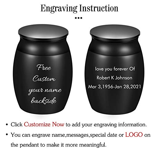 Custom Urns for Human Ashes, 1.6“ High Small Cremation Urns for Funeral, Personal Miniature Decorative Urns, Handcrafted Peaceful Mini Keepsake Urn, Engraved Forever Loved Adult Urn for Sharing - style: Heart Keepsake Engraving 1.6" Black
