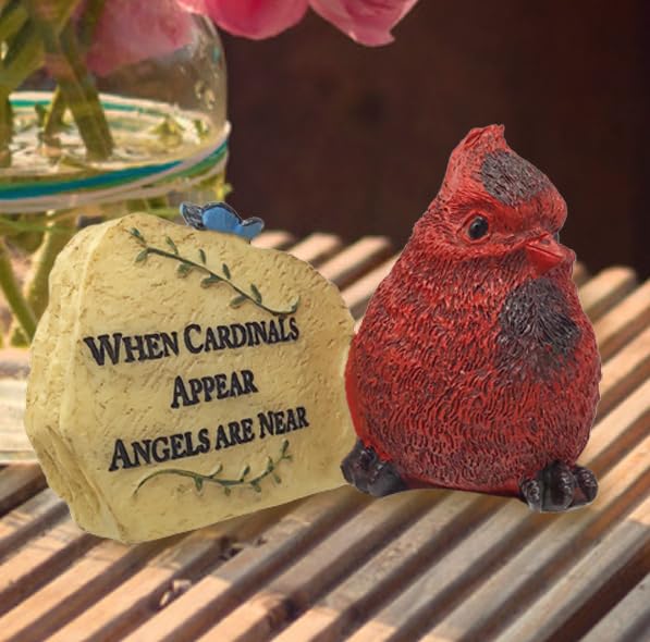 Memorial Remembrance Desktop Plaques Set of 2 – Sympathy Gifts for Loss of Loved One – “When Cardinals Appear Angels Are Near” Bereavement Signs – In Loving Memory Keepsake Desk Décor