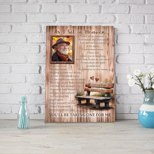 As I Sit in Heaven Custom Photo Remembrance Wall Art, Sympathy Gift for Loss of Father Mother Husband Son on Christmas in Heaven, Memorial Canvas Sympathy Gifts