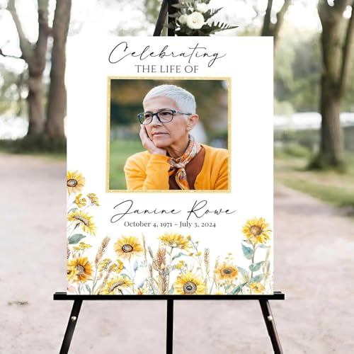 Yellow Sunflowers Funeral Welcome Sign, Celebration of Life Welcome Sign, in Loving Memory Sign, Celebration of Life Funeral Sign, Celebration of Life Sign, Memorial Sign with Photo #ghg12 - color: Version #17