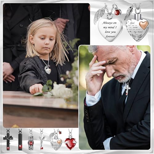 Henoyso 9 Pcs Cremation Urn Necklace for Ashes Heart Cross - color: Dark Red