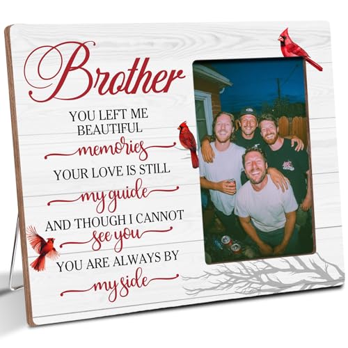 Brother Memorial Cardinals Wooden Picture Frame Gifts for Loss of Brother, Always By My Side Sympathy Gifts, Fits 4x6 Photo Frame - color: Red-brother