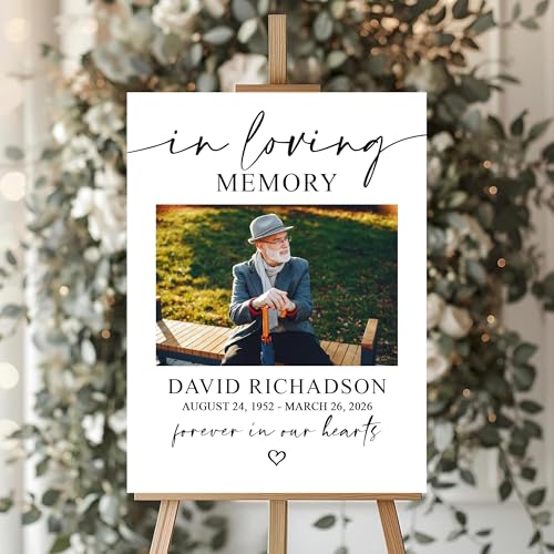 In Loving Memory Funeral Sign With Photo, Memorial Welcome Poster, Memorial Photo Yard Sign, Celebration of Life Welcome Signs, Personalized Funeral Welcome Sign - color: Background #08