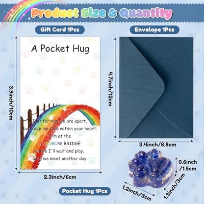 EYxsaxenk Loss of Pet Sympathy Gift - Blue Gold Foil Mini Paw Pocket Hug and Rainbow Bridge Memorial Card Envelope Remembrance Gift for Loss of Dog Cat Sympathy Favor Pet Lover Adult Stress Relief Toy - color: Blue + Rainbow Card