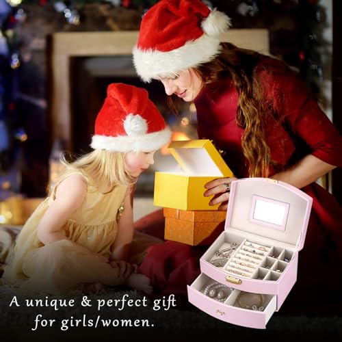 ELLDOO Musical Jewelry Box with Drawer, Pink Music Box Keepsake Box, Small Trinket Jewelry Storage Box Gift for Girls Women (Tune: You are My Sunshine) - color: Pink