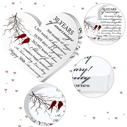 Qunclay 30th Years of Marriage Gift Wedding Anniversary Souvenir Heart Marriage Keepsake Decoration Present for Couple Parent Women Mom Husband Wife He She Friend Grandparents - style: 30th