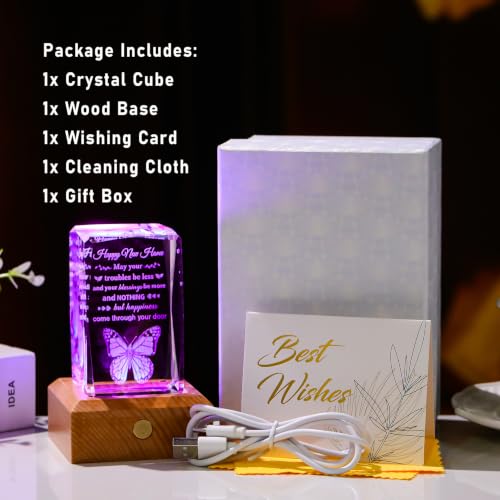 House Warming Gifts New Home Gift Ideas Crystal with LED Wood Base - color: House Warming Gifts