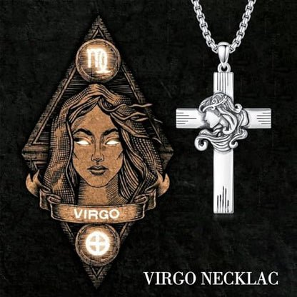 PROESS Cross Necklace for Women Men Sterling Silver Rose/Sunflower Cross Pendant Religious Jewelry Christmas Birthday Mothers' Day Gifts - color: 01-06-Virgo