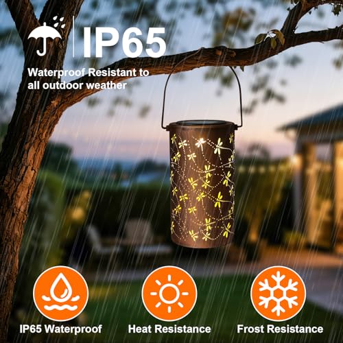 Dragonfly Solar Lanterns Outdoor Waterproof, Birthday Gifts for Women | Garden Decor Gifts for Mom, Metal Solar Hanging Lights for Patio、Yard、Balcony、Porch - style: Dragonfly