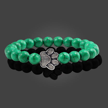 POYAMUSE Lovely Pet Paw Turquoise Beaded Strand Bracelet for Women Men Pet Memorial Jewelry, Cute Dog Cat Paw, Colorful Turquoise Beads - color: Green dark