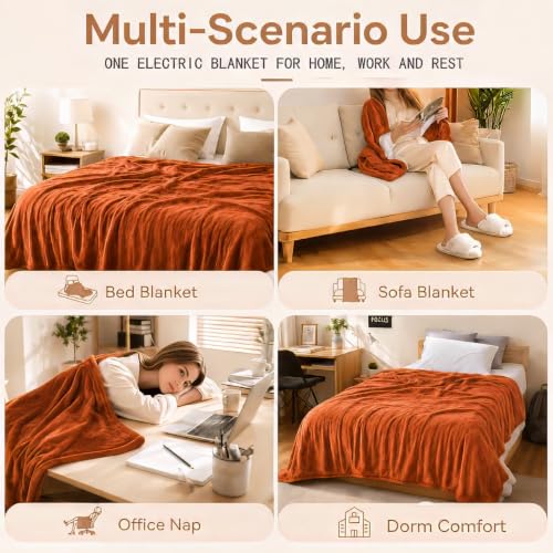 Electric Heated Blanket,Flannel and Sherpa,Throw 50x60 in,Caramel,Gift - color: C-caramel, size: 50x60inches-Throw